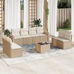 vidaXL Salon de jardin avec coussins 9 Pièces beige résine tressée