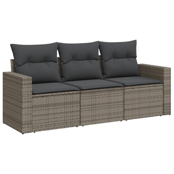 vidaXL Salon de jardin avec coussins 3 Pièces gris résine tressée