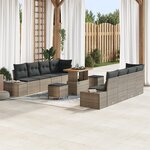 Ensemble de canapé de jardin 11 pièces avec coussins gris poly rattan acacia