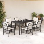 vidaXL Ensemble à manger de jardin coussins 7Pièces Noir Résine tressée