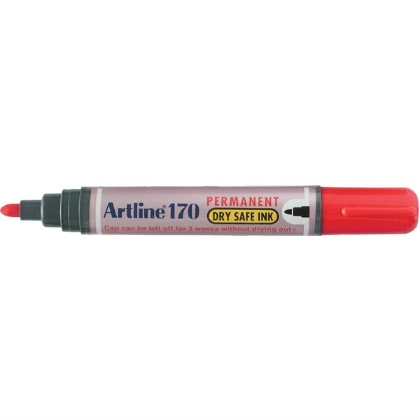 Marqueur 'Dry Safe' '170' permanent indélébile pointe conique 2 mm rouge ARTLINE