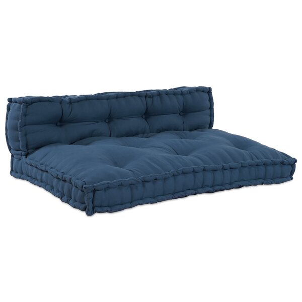 Coussins de canapé en palette avec un dos en tissu bleu