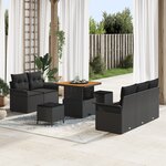 Ensemble de Canapés de Jardin 8 Pièces avec Coussins Noir Poly Rattan Acacia