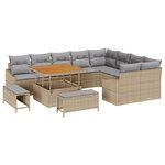 vidaXL Ensemble de canapé de jardin 12 pièces avec coussins beige poly rattan acacia