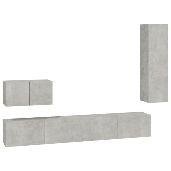 vidaXL Ensemble de meubles TV 4 Pièces Gris béton Bois d'ingénierie