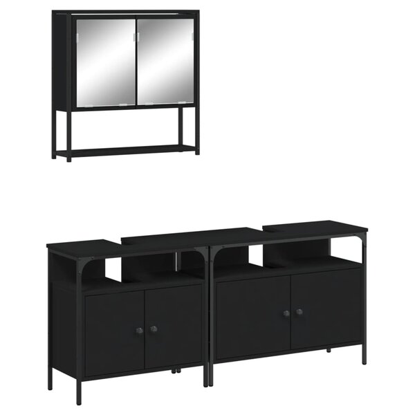 vidaXL Ensemble de meubles salle de bain 3 Pièces noir bois d'ingénierie