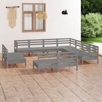 vidaXL Salon de jardin 11 Pièces Bois de pin massif Gris