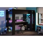 Lit mezzanine combiné enfant LED Gamer ONLINE - 90 x 200 cm - Noir mat - Sommier inclus