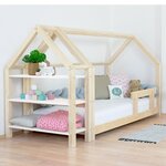 Lit cabane avec étagère 90 x 190 naturel et blanc