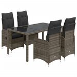 vidaXL Ensemble de bistro de jardin 5 Pièces coussins gris poly rotin