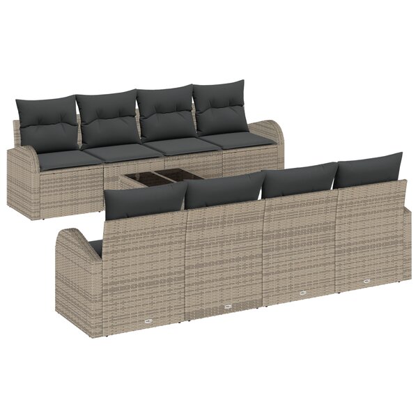 Ensemble de canapé de jardin 9 pièces avec coussins gris poly rattan