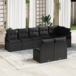 Ensemble de canapés de jardin vidaXL 8 pièces avec coussins Rattan Noir