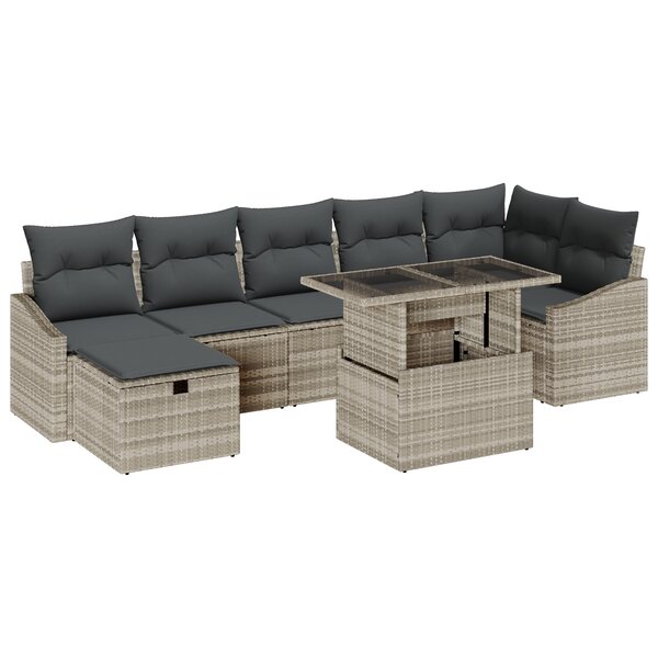 vidaXL Ensemble de Canapé de Jardin de 8 Pièces avec Coussins Marron Clair Poly Rotin