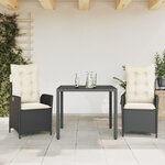 vidaXL Ensemble à manger de jardin avec coussins 3 Pièces Noir