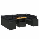 vidaXL Salon de jardin 10 Pièces avec coussins noir résine tressée