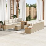 Ensemble de canapé de jardin vidaXL 11 pièces avec coussins Beige Poly Rotin Acacia