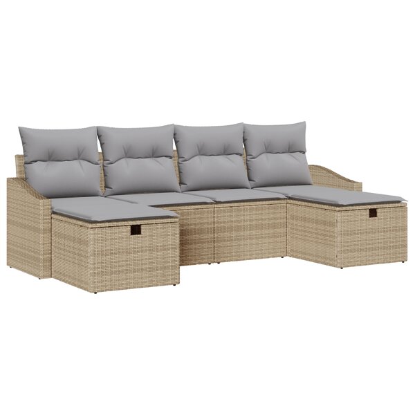 vidaXL Ensemble de Canapé de Jardin 6 Pièces avec Coussins Beige Rattan Poly