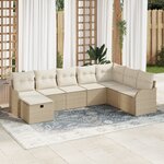 Ensemble de Canapé de Jardin 8 pièces vidaXL avec Coussins en Rotin Poly Beige