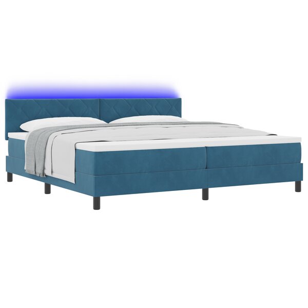 Lit à ressort vidaXL avec matelas et LED bleu foncé 200x200 cm en velours