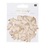 48 silhouettes en bois feuilles pailletées