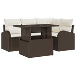vidaXL Ensemble de Canapé de Jardin 5 Pièces avec Coussins Marron Rattan Poly