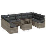 Ensemble de canapés de jardin 10 pièces avec coussins gris en rattan poly