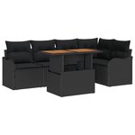 Ensemble de canapé de jardin 6 pièces avec coussins en poly rotin noir