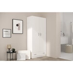 Armoire 2 portes battantes panneaux de particules + 1 tiroir - Décor blanc 78 x 38 x Hauteur 170 cm