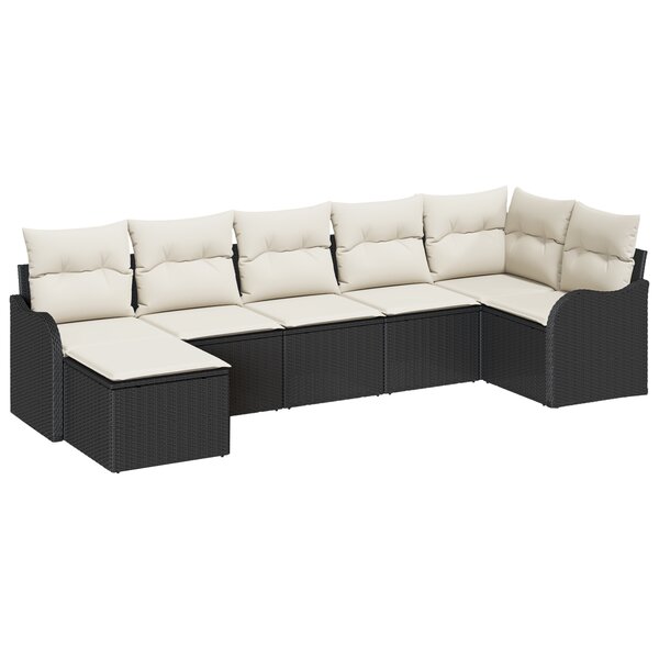 vidaXL Ensemble de Canapés de Jardin 7 pièces avec Coussins Rattan Noir