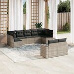 vidaXL Salon de jardin 9 Pièces avec coussins gris clair résine tressée