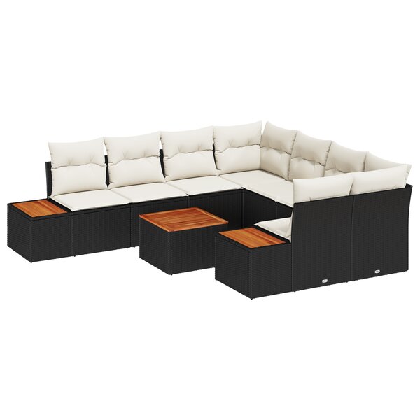 vidaXL Ensemble de canapé de jardin de 9 pièces avec coussins noir poly rattan acacia