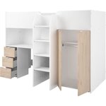 Lit combiné mezzanine enfant - blanc et chêne - Sommier inclus - 90 x 200 cm