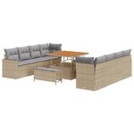 Ensemble de canapé de jardin 11 pièces avec coussins beige poly rotin acacia