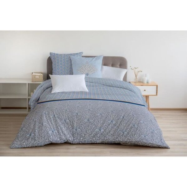Parure de couette 240 x 260 cm : Housse de couette + 2 taies d'oreiller - 100  Coton - Bleu
