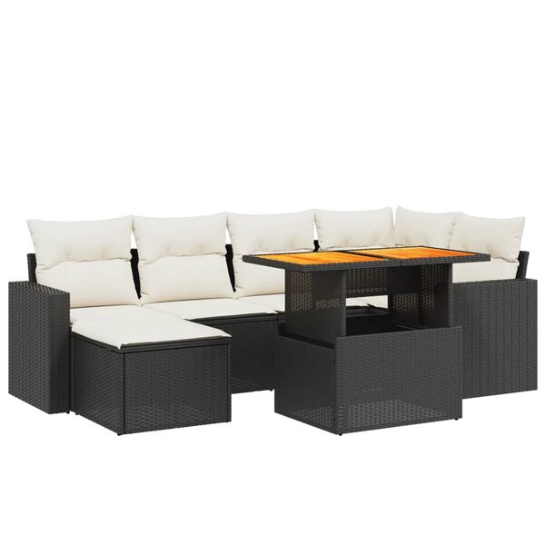 vidaXL Salon de jardin 7 Pièces avec coussins noir résine tressée