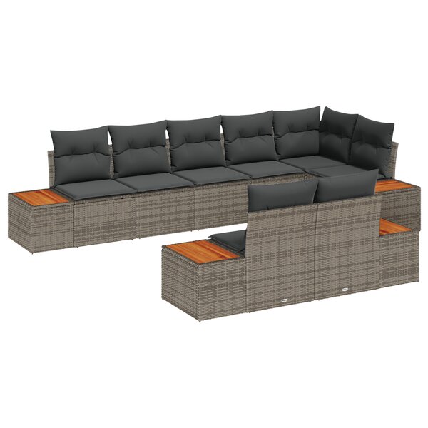 vidaXL Ensemble de 8 Canapés de Jardin avec Coussins Gris Poly Rattan Acacia