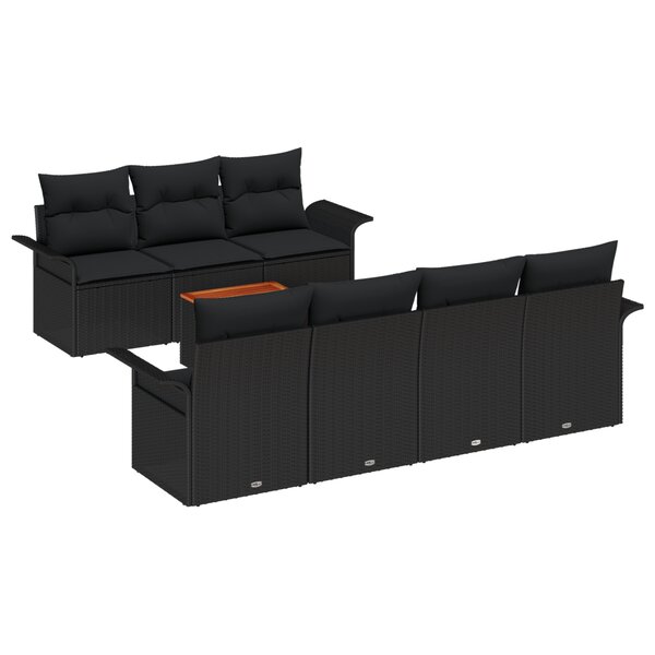 vidaXL Ensemble de 8 Canapés de Jardin avec Coussins en Noir Poly Rattan