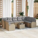 Ensemble de canapé de jardin vidaXL 10 pièces avec coussins en rotin poly noir