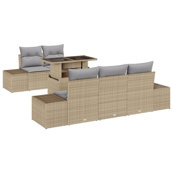 vidaXL Ensemble de canapé de jardin 6 pièces avec coussins Beige en poly rattan