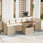 vidaXL Ensemble de salle à manger de jardin 8 pièces avec coussins beige poly rattan acacia