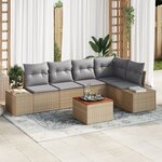 vidaXL Ensemble de canapé de jardin de 6 pièces avec coussins beige en poly rotin et acacia