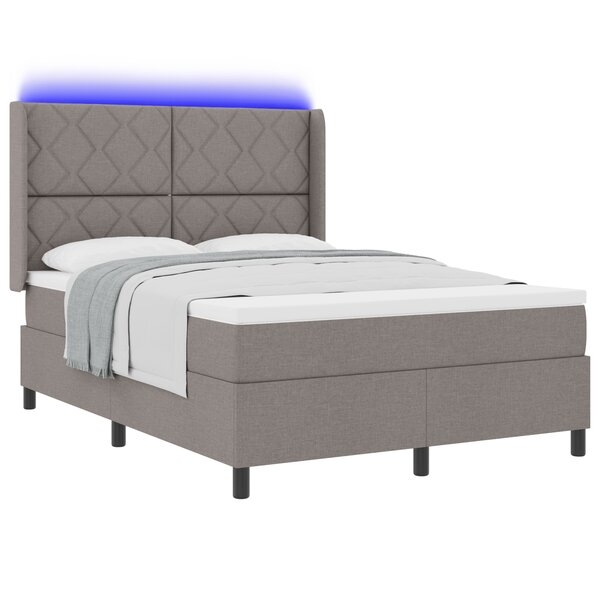 Lit Box Spring vidaXL avec Matelas & LED Taupe 140x190 cm en Tissu