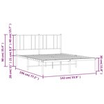 vidaXL Cadre de lit métal sans matelas et tête de lit blanc 135x190 cm