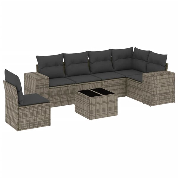 vidaXL Salon de jardin avec coussins 7 Pièces gris résine tressée