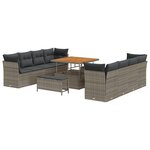 Ensemble de canapé de jardin vidaXL 11 pièces avec coussins gris polyrotin acacia