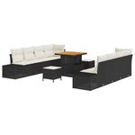 Set de Canapés de Jardin vidaXL 11 Pièces avec Coussins Noir Rattan Poly Acacia