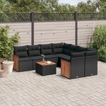 vidaXL Salon de jardin 9 Pièces avec coussins noir résine tressée