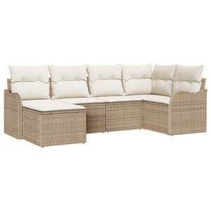 Canapé de jardin 6 pièces avec coussins beige en poly rotin