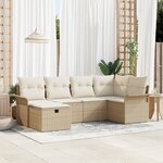 Ensemble de canapé de jardin 6 pièces avec coussins en poly rattan beige