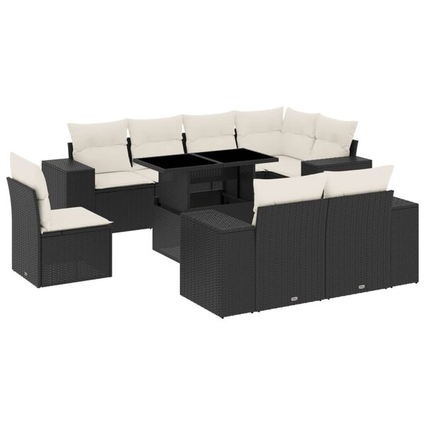 vidaXL Salon de jardin 9 Pièces avec coussins noir résine tressée